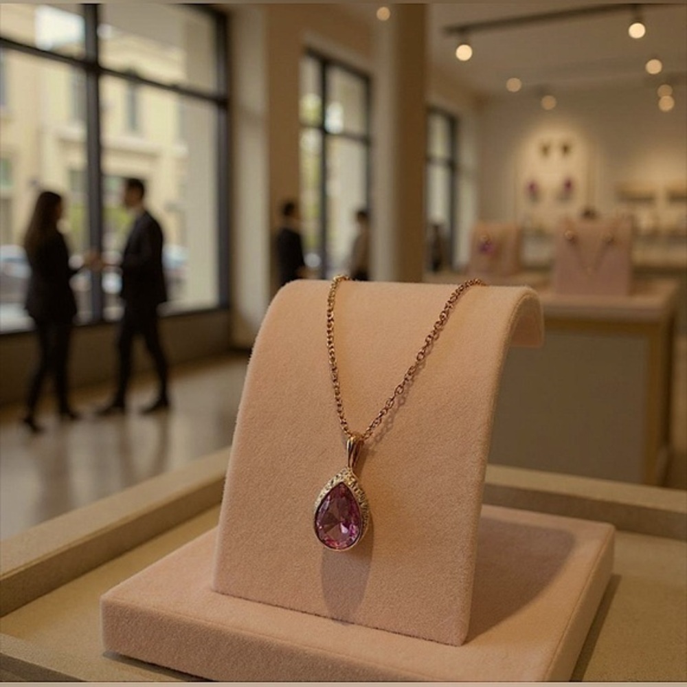 🆕Pink tourmaline teardrop pendant w/tiny crystals necklace & small earrings 💕